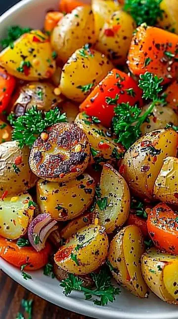 Pommes de terre et légumes rôtis à l'ail et aux herbes