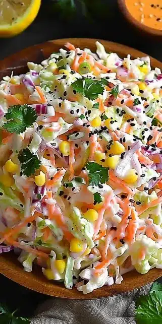 Salade crabe crémeuse servie dans un bol avec des légumes frais