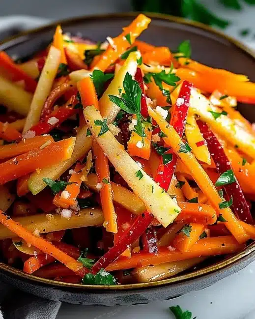 Salade de carotte et pomme colorée et appétissante dans un bol