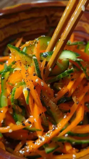 Salade de concombre et carottes fraîche et colorée dans un bol