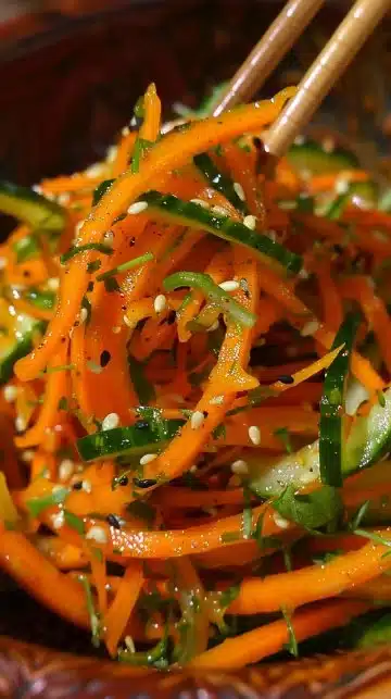 Salade de concombre et carotte fraîche, idéale pour une alimentation saine.