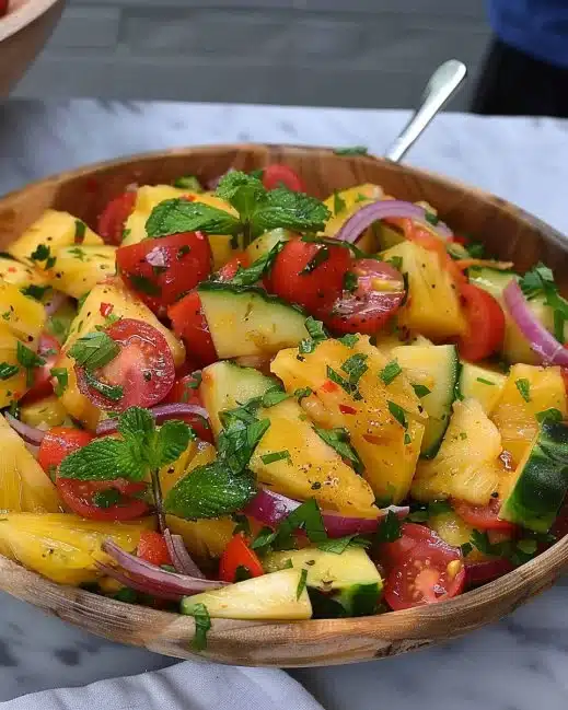 Salade de tomate et d'ananas garnie de légumes frais