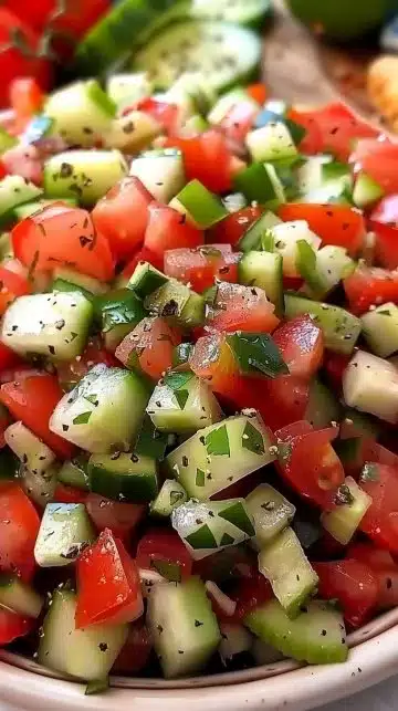 Salade Shirazi: salade hachée persane colorée et fraîche avec légumes