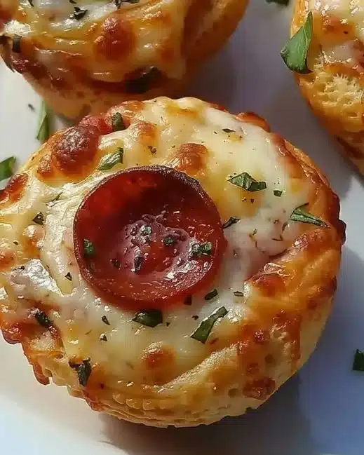 Tasses de Pizza Biscuits garnies de fromage et ingrédients savoureux