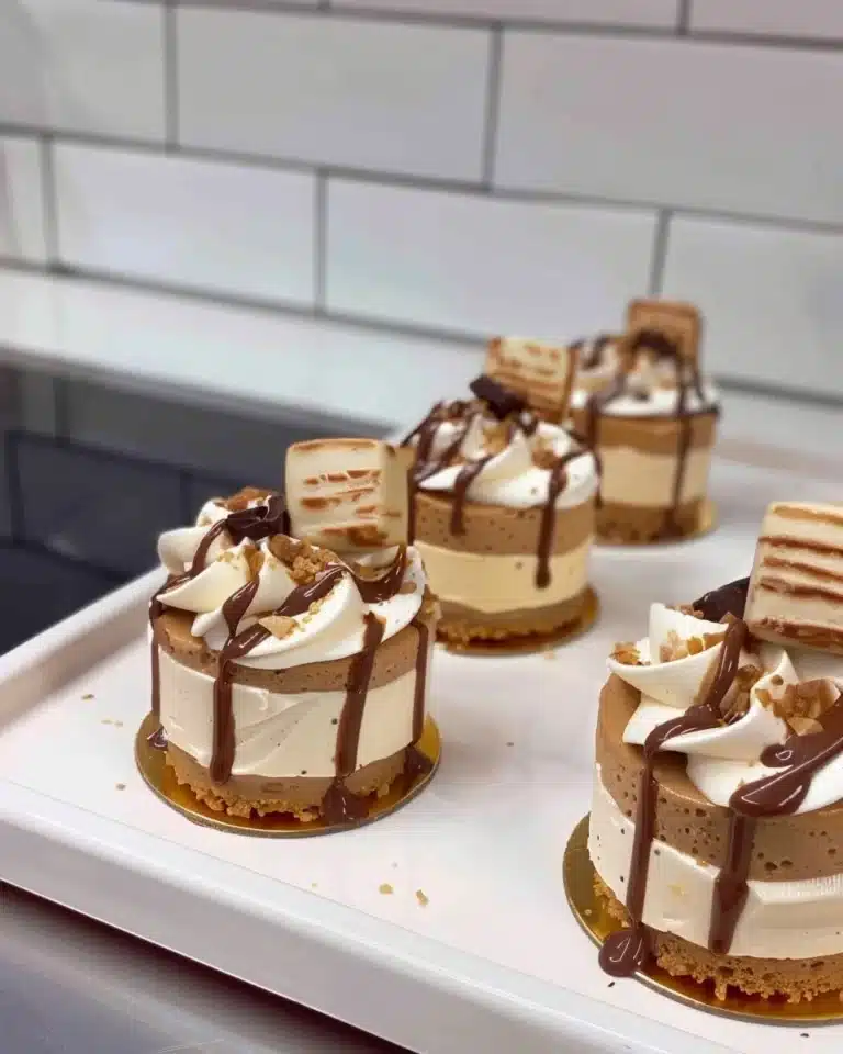 Verrines Kinder Delight crémeuses et délicieuses prêtes à être servies.