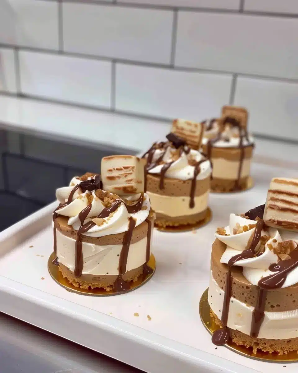 Verrines Kinder Delight crémeuses et délicieuses prêtes à être servies.