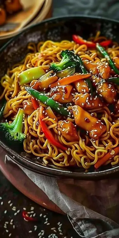 Nouilles Sautées au Poulet Caramélisé