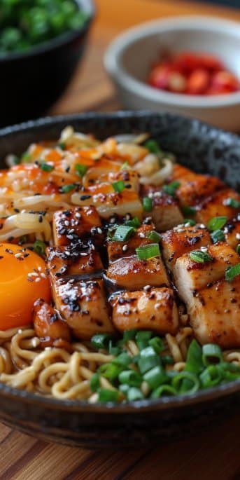 Ramen épicé au poulet et sauce crémeuse à l'ail
