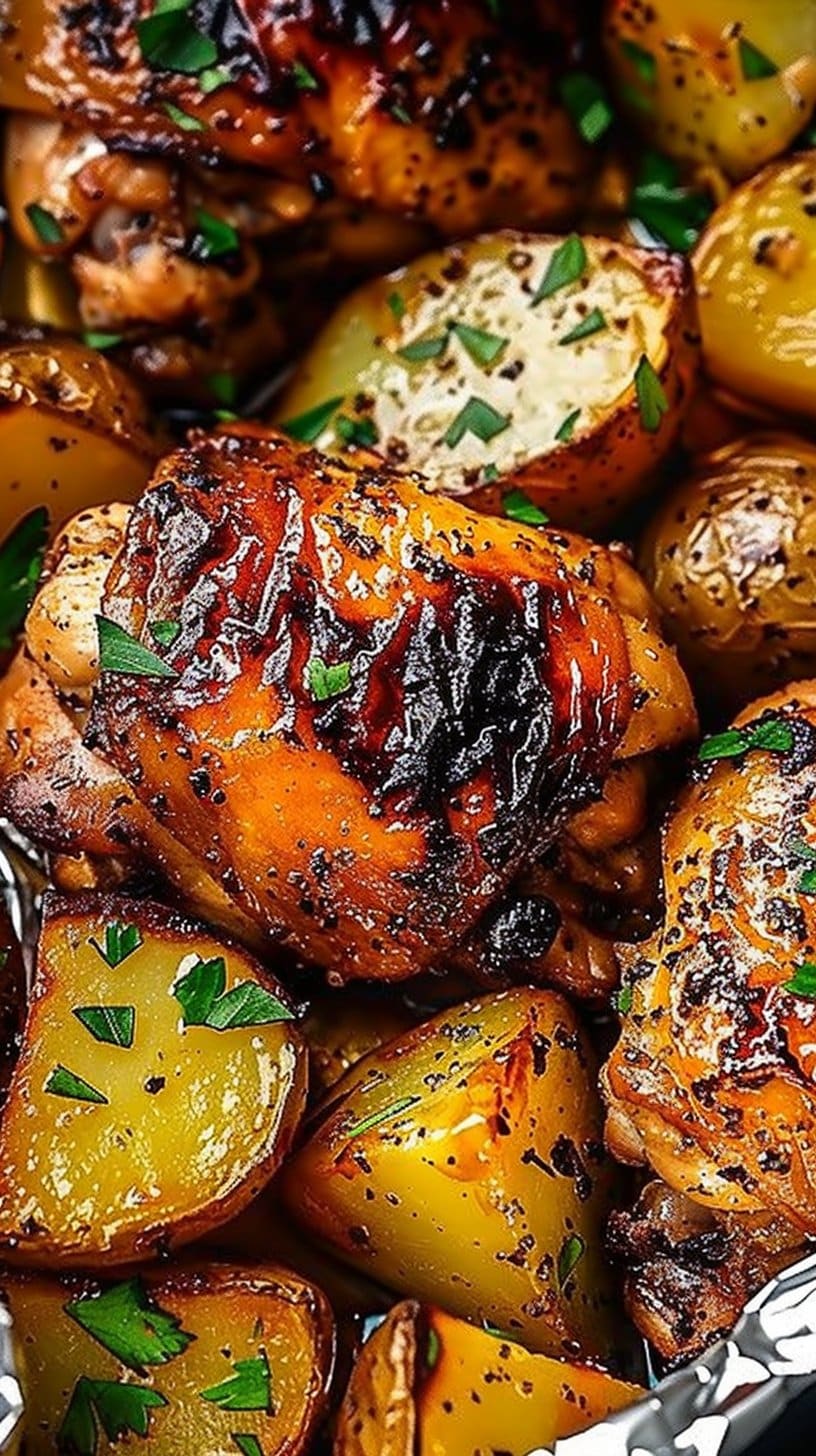 Cuisses de poulet à la friteuse à air avec pommes de terre