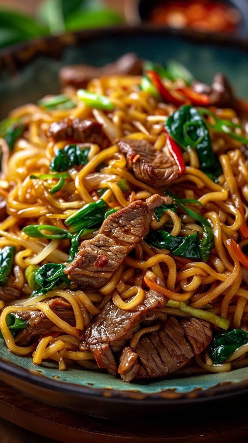 Noodles stir-fried with Thai beef