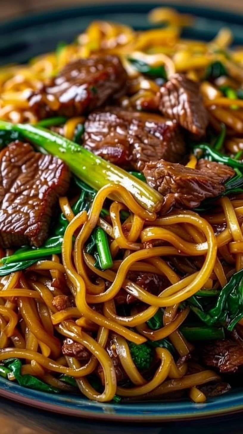Noodles stir-fried with Thai beef