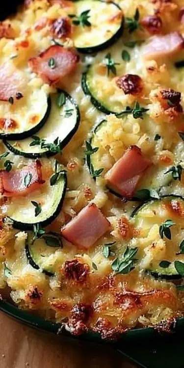 Gratin Fondant aux Courgettes, Jambon et Riz, Crémeux et Savoureux