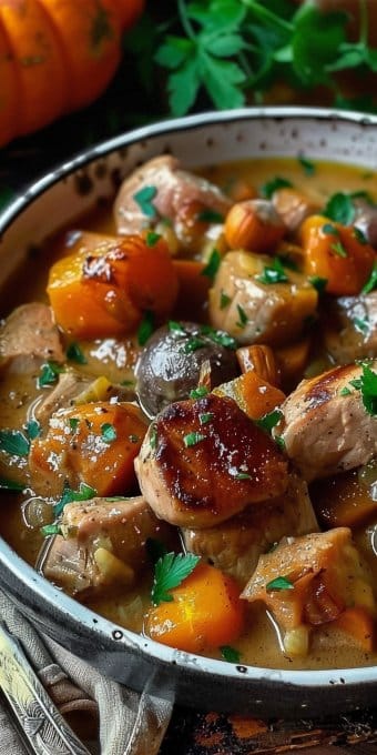 Blanquette de dinde avec châtaignes et citrouille