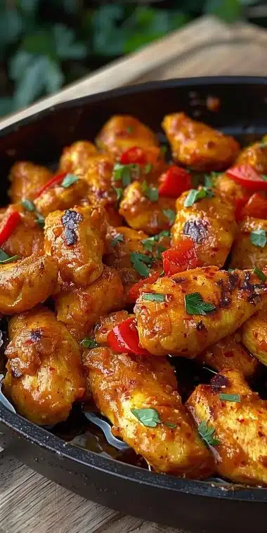 Aiguillette de poulet au curry servie avec des accompagnements colorés