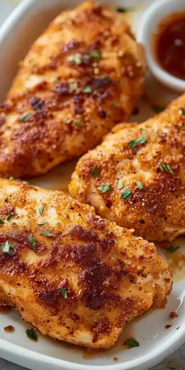 Aiguillettes de poulet au four croustillantes sur une assiette