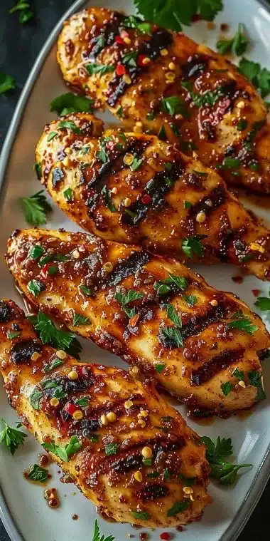 Aiguillettes de poulet mariné cuites au four, dorées et appétissantes.