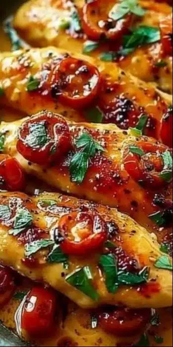 Aiguillettes de poulet avec sauce crémeuse au chorizo dans une assiette