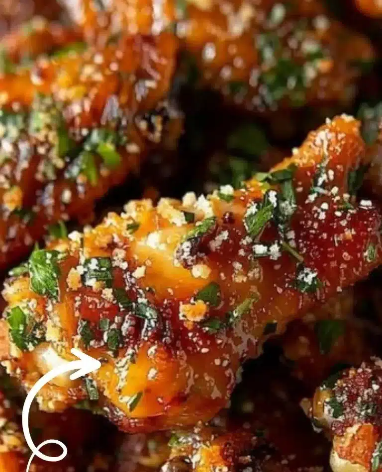 Ailes de poulet croustillantes à l'ail et parmesan sur une assiette