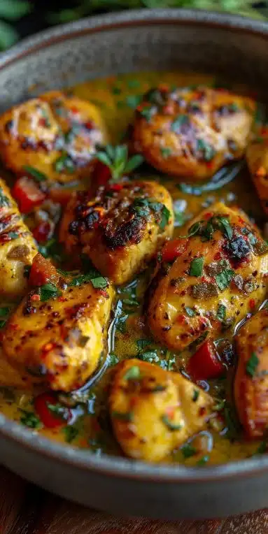 Blanc de poulet au curry servi avec des légumes colorés