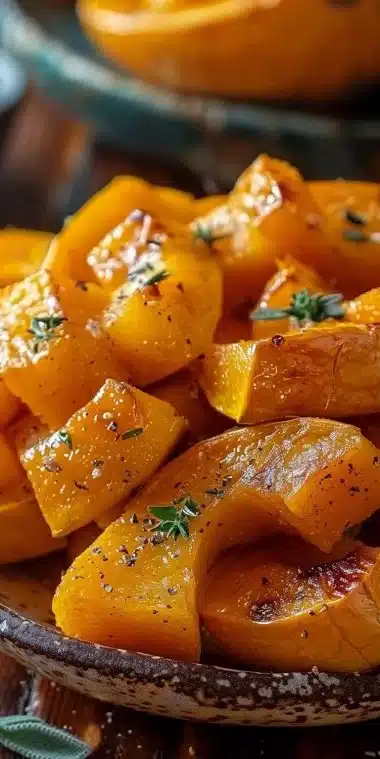 Tranche de butternut rôtie au four, garnie d'herbes aromatiques