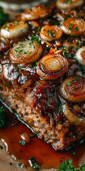 Pain de viande à la française avec des oignons caramélisés