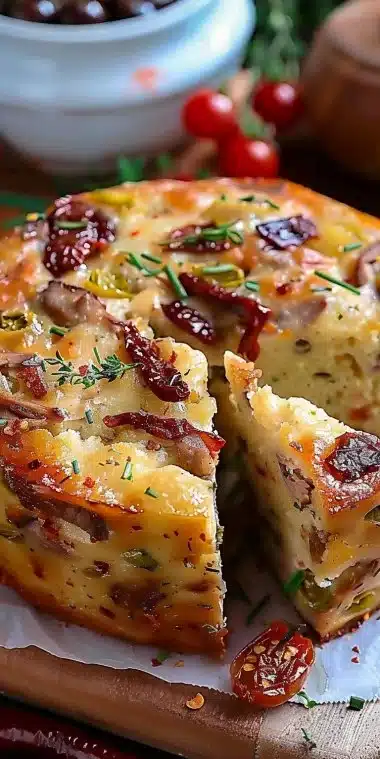 Cake salé moelleux au rôti de porc et tomates séchées