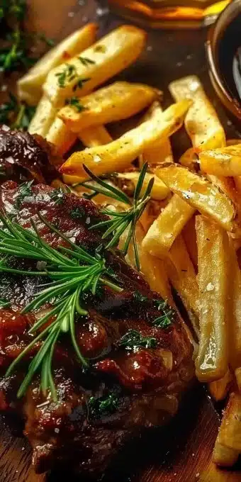 Plat de Carbonade Flamande servi avec des frites croustillantes