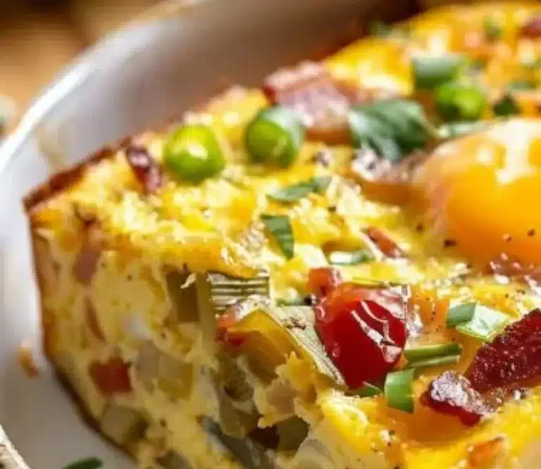 Casserole d'œufs au bacon chaude et savoureuse, idéale pour le brunch.
