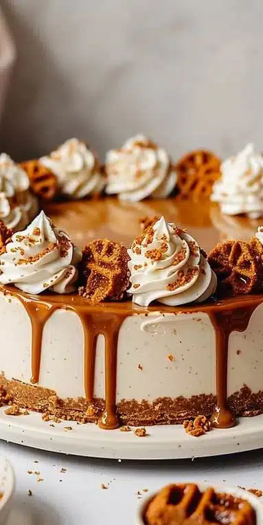 Cheesecake Spéculoos sans cuisson, dessert crémeux au goût de spéculoos.