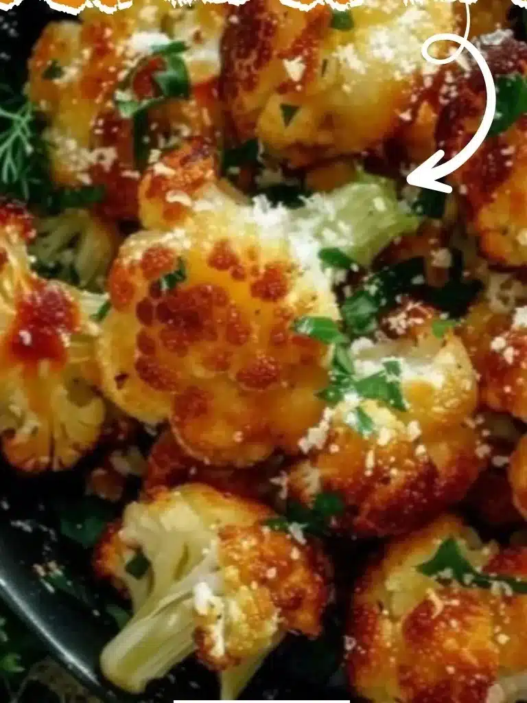 Chou-fleur rôti croustillant au parmesan sur une assiette, prêt à être dégusté.