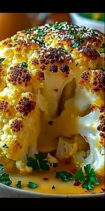 Chou-Fleur Rôti entier magnifique et savoureux, prêt à être dégusté.