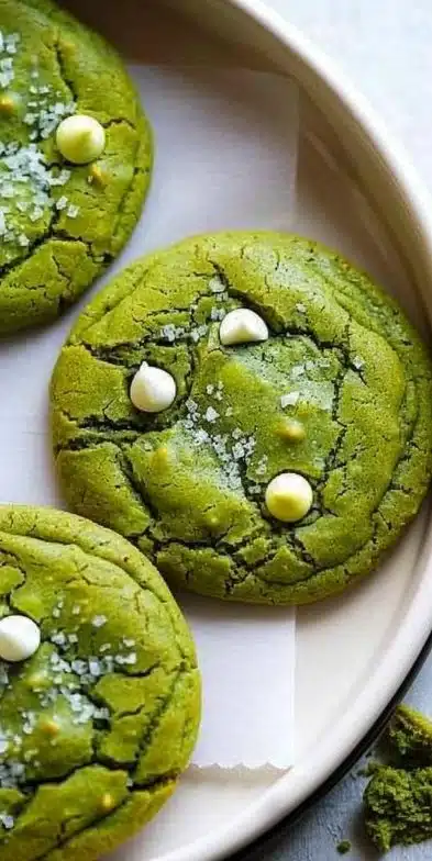 Cookies au matcha savoureux et sains, garnis de chocolat.