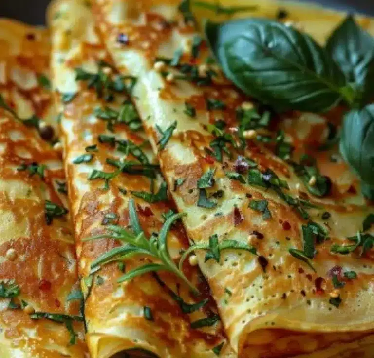 Crêpes de courgettes soufflées garnies de légumes frais