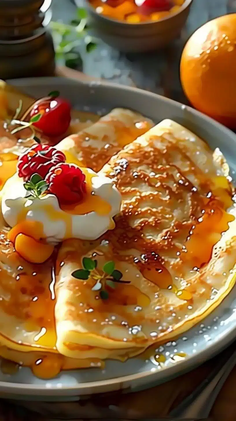 Crêpes Suzette flambées avec orange et Grand Marnier