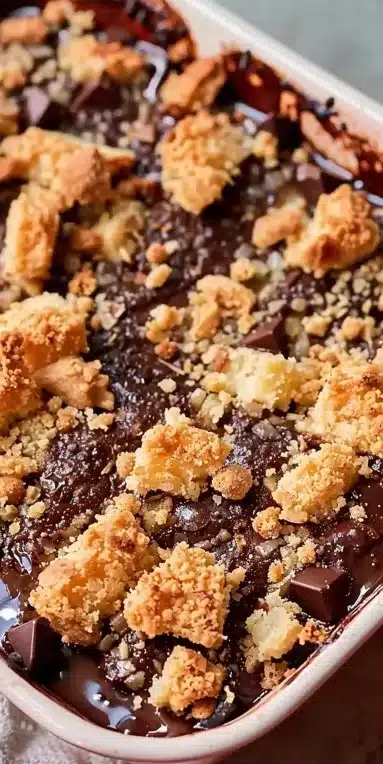 Crumble Chocolat Maison avec une garniture riche en chocolat et une texture croustillante
