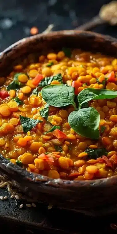 Dahl de lentilles corail savoureux et réconfortant dans un bol