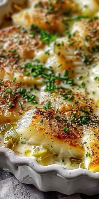 Gratin de cabillaud et de poireaux à la moutarde