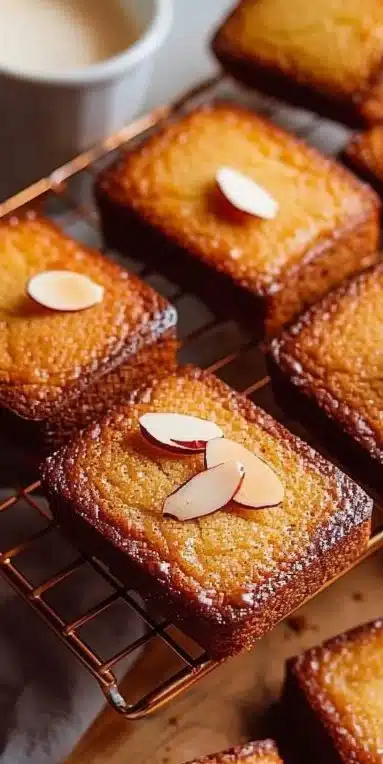 Financiers moelleux, petits gâteaux aux amandes dorés et savoureux.