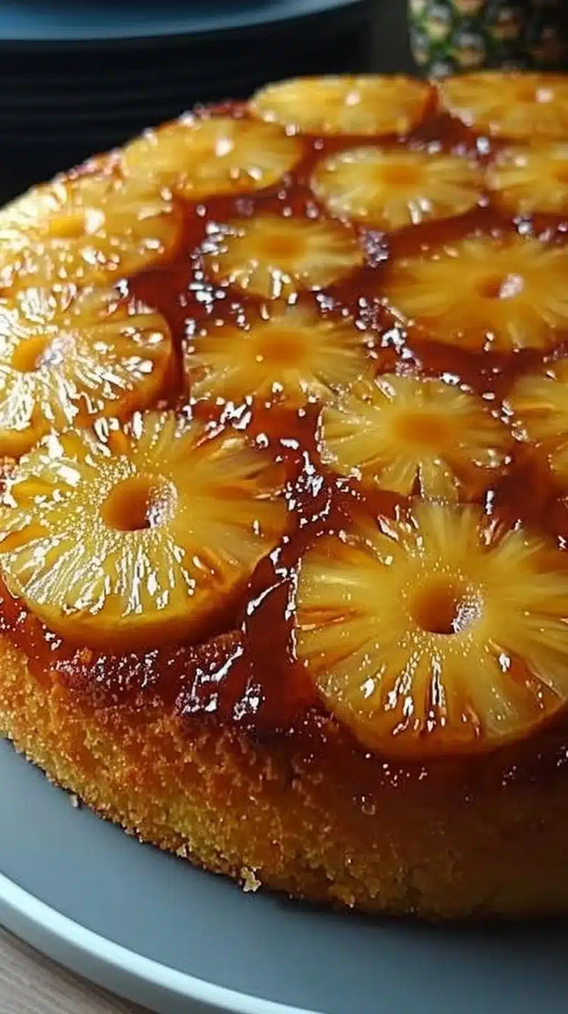 Gâteau Ananas Caramel présenté sur une assiette gourmande