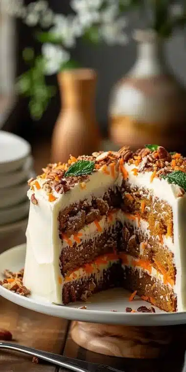 Gâteau aux carottes familial moelleux et parfumé, idéal pour le dessert.