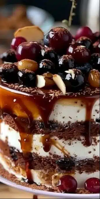 Gâteau Croustillant au Caramel décoré sur une assiette élégante