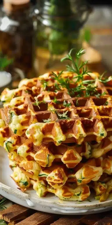 Gaufres salées aux courgettes croustillantes prêtes à être dégustées