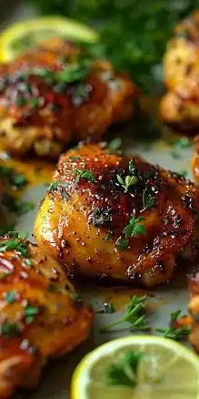 Hauts de cuisse de poulet au four marinés au citron et aux herbes