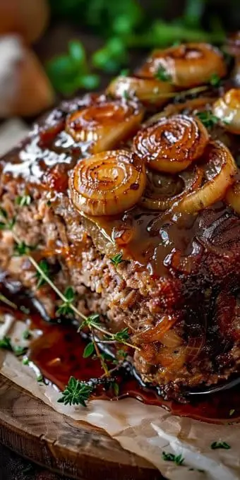 Pain de viande à la française avec des oignons caramélisés