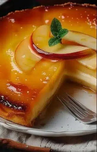 Flan aux Pommes et Yaourt servi dans un plat élégant