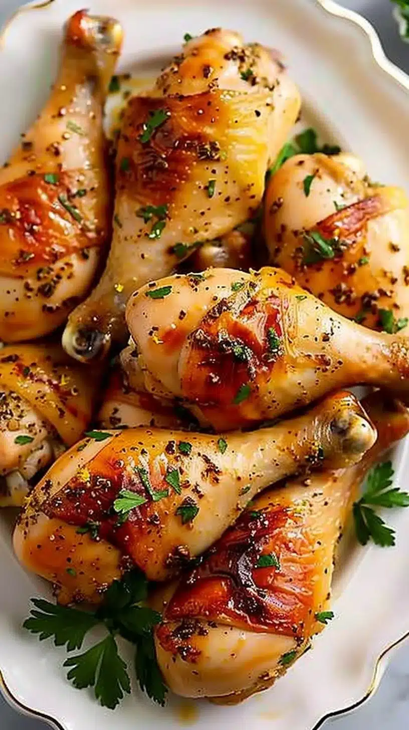 Cuisses de poulet marinées au citron et épices méditerranéennes prêtes à servir.