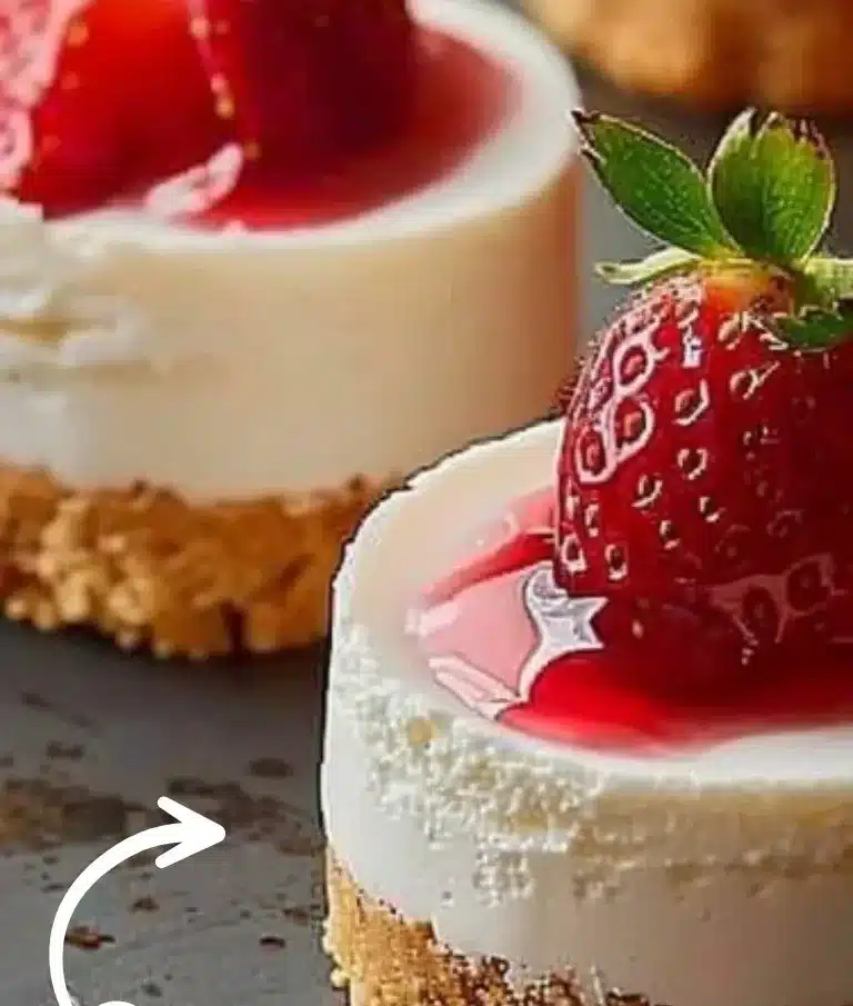 Mini cheesecakes à la fraise sans cuisson, légers et crémeux pour un dessert délicieux.