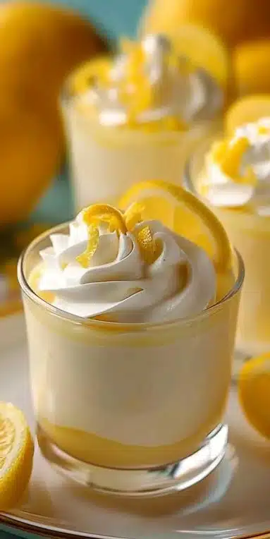 Mousse au Citron délicatement servie dans un bol avec une garniture de zestes de citron