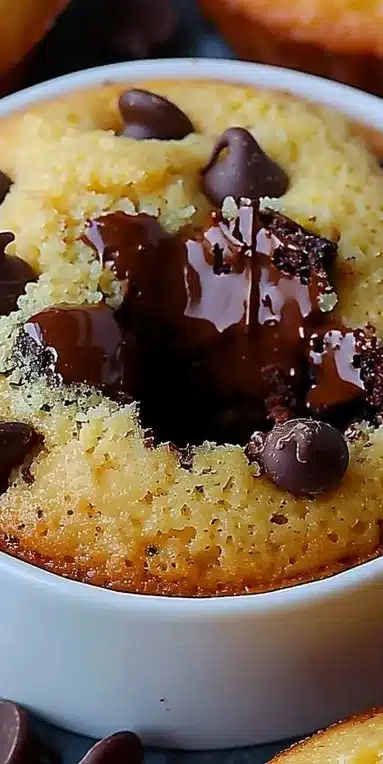 Mug cake moelleux avec des pépites de chocolat