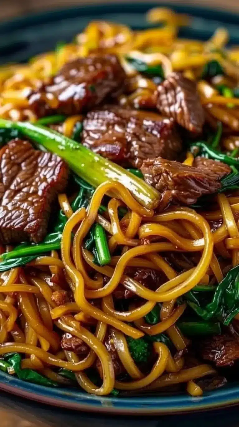 Nouilles sautées avec du bœuf thaï, plat coloré et savoureux